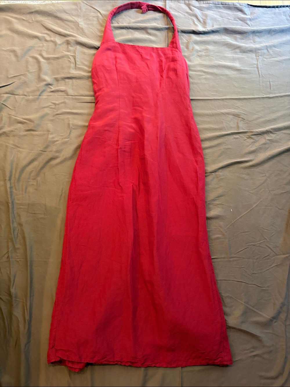 French Connection Linen Halter Maxi Dress in Red
